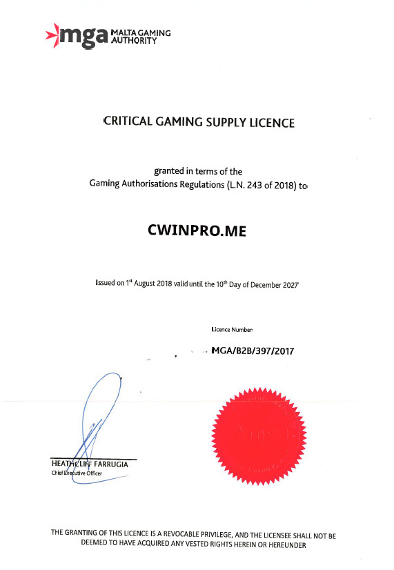 MGA Certifiate of CWIN